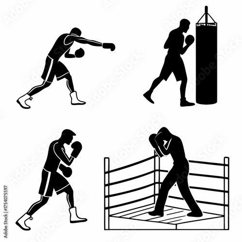 Vector art of boxing training, vector illustration of boxer silhouette