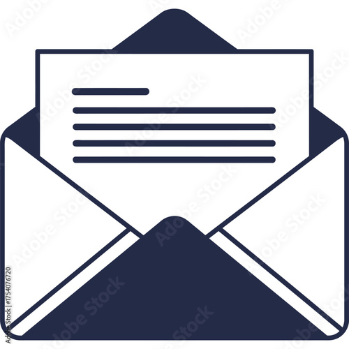 Stylized open envelope with letter, vector illustration mail message communication correspondence email