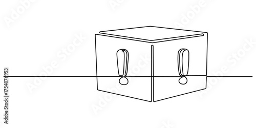 continuous one line drawing red cube with exclamation mark. Attention exclamation mark in red 3d cube icon illustration isolated on transparent background. Danger, warning, 