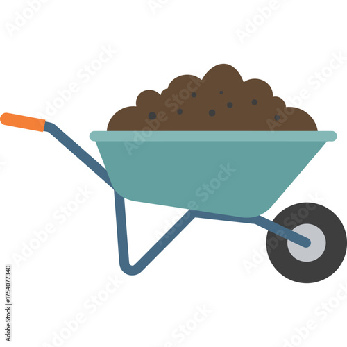 Wheelbarrow with Soil Illustration gardening construction tool equipment dirt cart ground transport