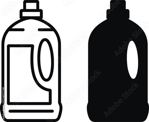 Two plastic bottles one outlined and one in dark silhouette.