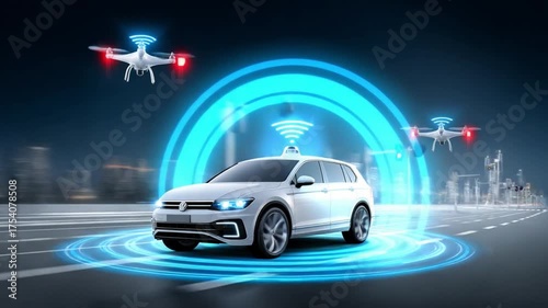 Autonomous car driving assisted by drones in a smart city