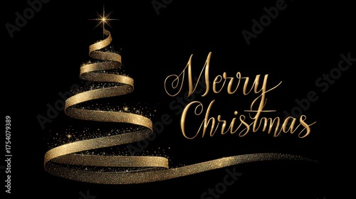 Merry christmas golden tree elegant holiday greeting design