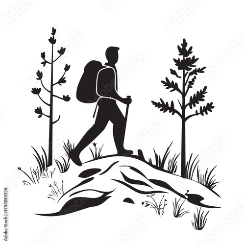 doodle outline line art illustration of hiking with a purpose for conservation