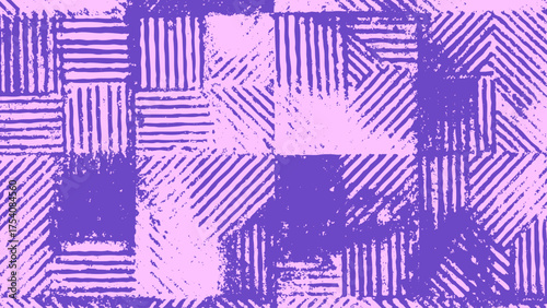 Textured geometric grid backdrop with chalk stencil. Hand drawn square pattern in rough dry brush style for poster, print, packaging design.