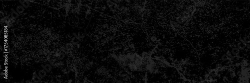 Seamless black concrete bg with grungy wear and tear. Highly detailed stone wall texture. Rough garage cement floor surface. Dirty coarse material. Vector graphic illustration.