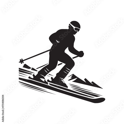 skier vector silhouette clip art logo design illustration