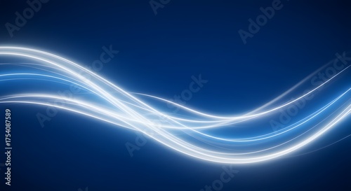 Abstract blue background with flowing white glowing lines, creating a sense of movement