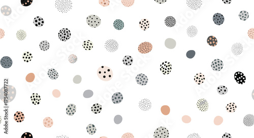 A playful scattering of organic shapes in pastel tones across a clean white background.