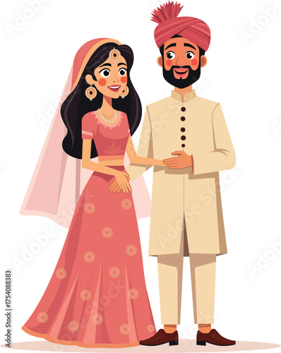 Cheerful  wadding Indian Bride and Groom.