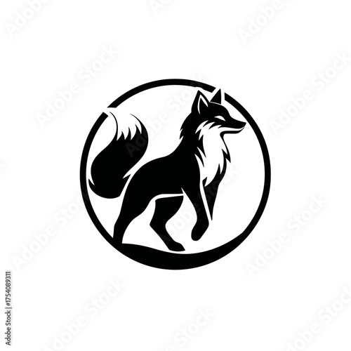 Elegant Fox Vector Logo Design in Circle Frame. Stylish Wild Animal Silhouette Illustration for Branding and Identity