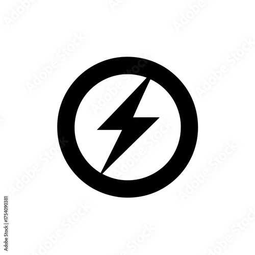 Free Download Black lightning bolt icon within a circular frame, representing power, energy, flash, or speed, simple graphic element. - GFXLoad