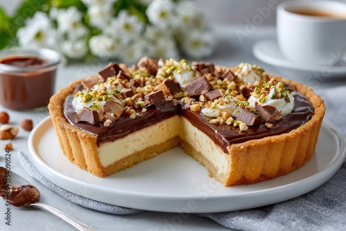 Wallpaper Mural Chocolate hazelnut cheesecake tart with pistachio nuts Torontodigital.ca