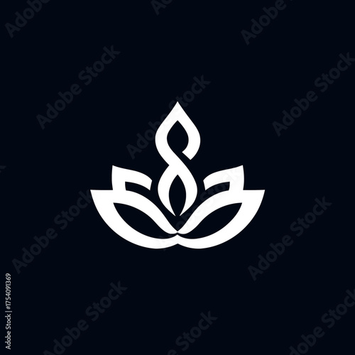 Modern minimalist lotus flower and flame logo icon design. Abstract spiritual symbol for yoga, meditation, wellness, and peace.
