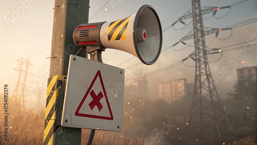 A white and red speed limit sign on a post by the road is a traffic warning symbol for safety