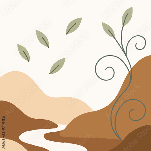 Abstract Bohemian Landscape Set with Organic Shapes and Earth Tones