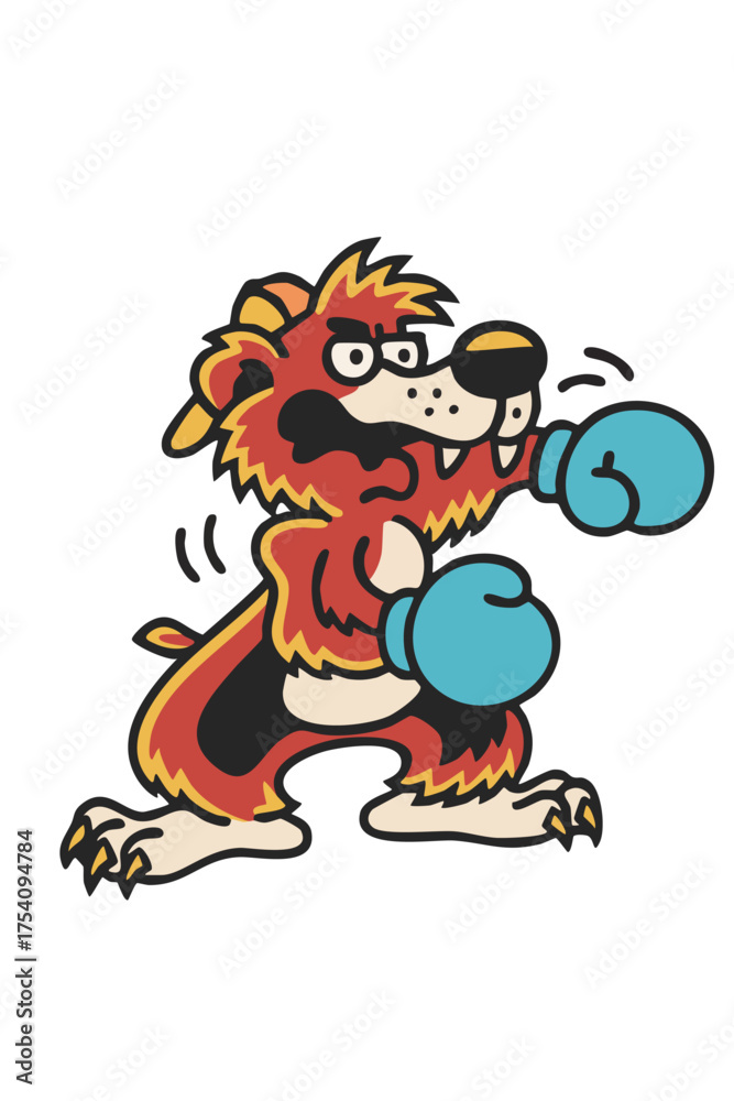 Obraz premium Boxing Bear Cartoon Vector Illustration in Vintage Tattoo Style