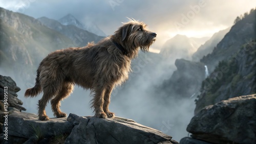 German Shepherd dog puppy sitting in the brown and white mountains