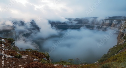 Misty valley view from high vantage point