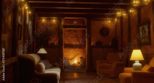 Warm, rustic living room with fireplace