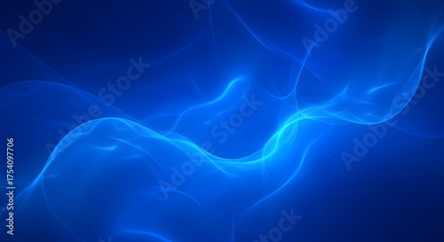 Abstract blue flowing energy-like shapes against a dark background, creating a dynamic composition