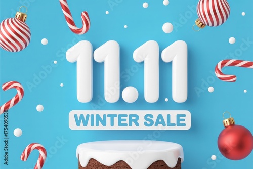Winter sale 1111 with christmas ornament and candy cane