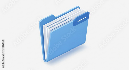 A blue folder with documents inside, symbolizing file management, organization, and data storage it represents digital filing
