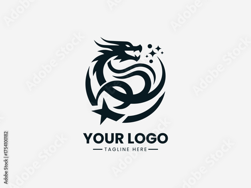 Futuristic dragon with star symbol representing advanced digital technology vector illustration