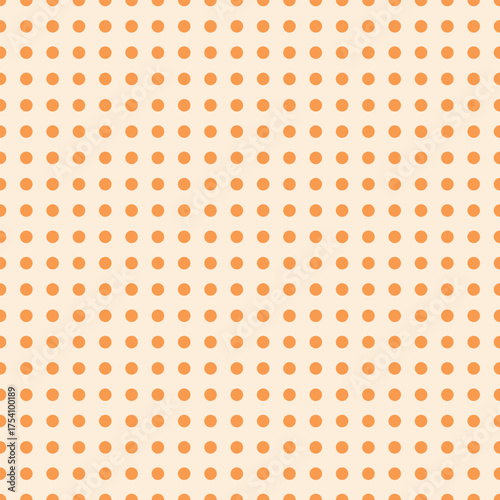 Vector polka dot grid pattern with warm orange dots on a cream background. Ideal for modern textile and surface design.