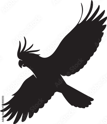 Black cockatoo bird silhouette eating vector illustration