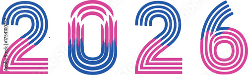 Vibrant Retro Line Style Year 2026 Typography in Pink and Blue Colors
