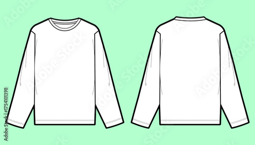 Oversized Long Sleeve Crewneck T-Shirt Flat Sketch - Front and Back