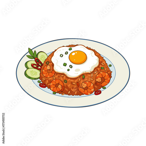Flat vector illustration of traditional Indonesian fried rice (nasi goreng)