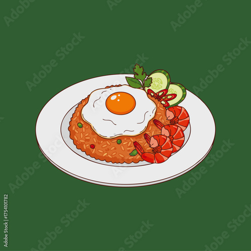 Flat vector illustration of traditional Indonesian fried rice (nasi goreng)
