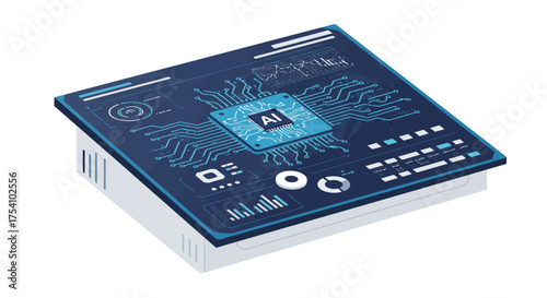 Futuristic AI Processor Illustration with Data Visualization