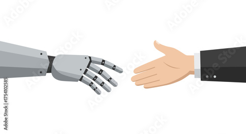 The Promise of Collaboration Human and Robot Hands Reach Out in Agreement