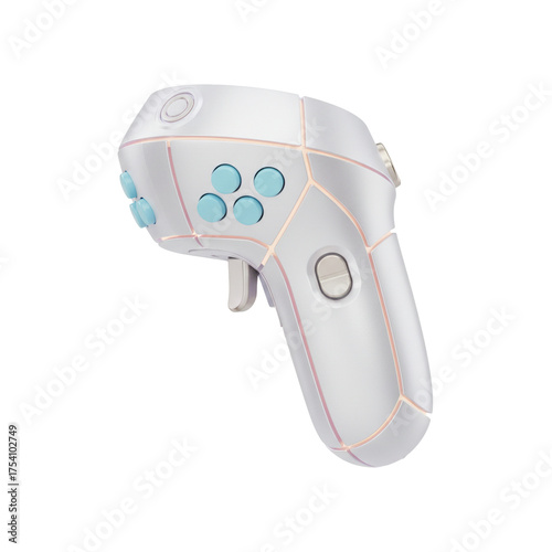 Futuristic gaming controller for immersive VR experiences, embodying cutting-edge technology, sleek design, and ultimate control in virtual worlds