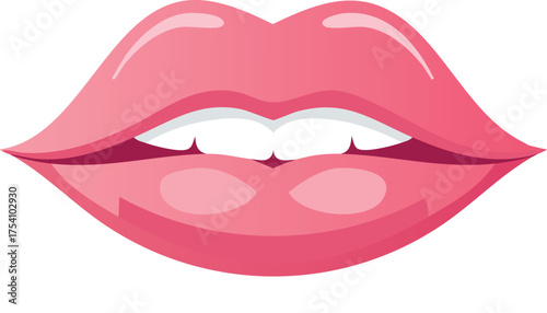 Luscious pink lips with white teeth and glossy sheen mouth
