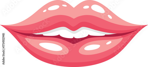 Luscious pink lips with white teeth and glossy highlights mouth