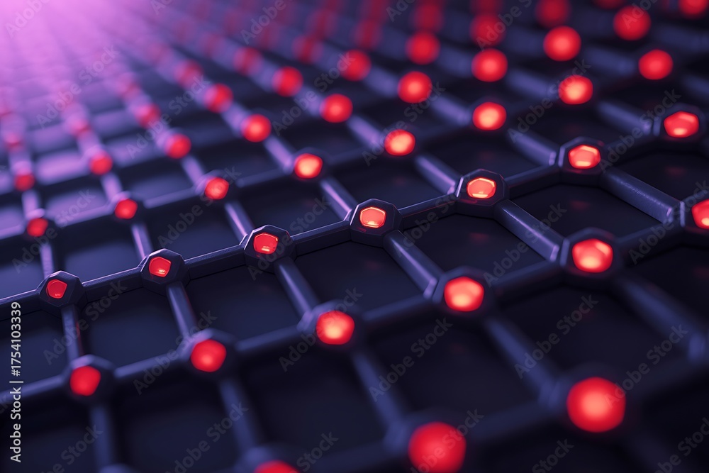 Fototapeta premium Abstract grid with glowing red dots creating a futuristic network design