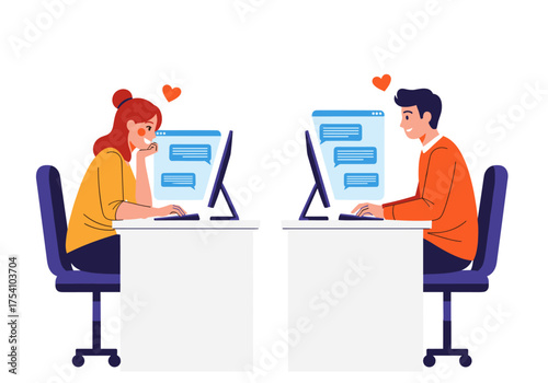 A couple engages in online conversation and connection through digital communication platforms.