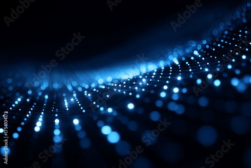 Abstract Digital Background with Bright Glowing Dots in Dark Blue Hue for Technology and Science Themes