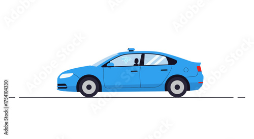 Blue Self-Driving Car Illustration on White Background