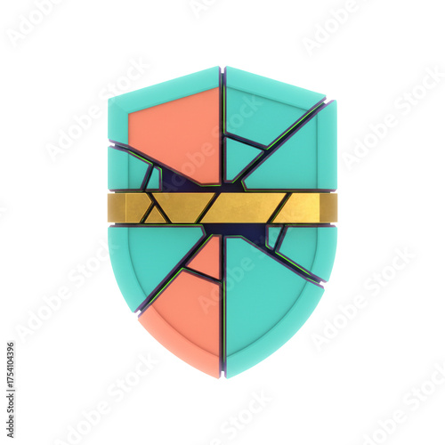 Modern geometric shield design with vibrant colors and gold accents, perfect for security, gaming, or technology concepts and a contemporary, stylish aesthetic