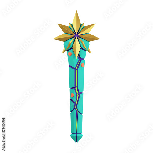Enchanting magical staff with golden star for fairy tale fantasy, perfect for digital art and creative projects, add wonder to your designs now!