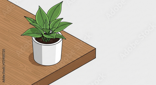Isometric green plant in a pot decorative plant on a wooden table houseplant for home and office decoration