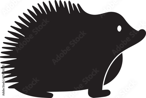 Hedgehog animal silhouette vector, black and white silhouette vector illustration