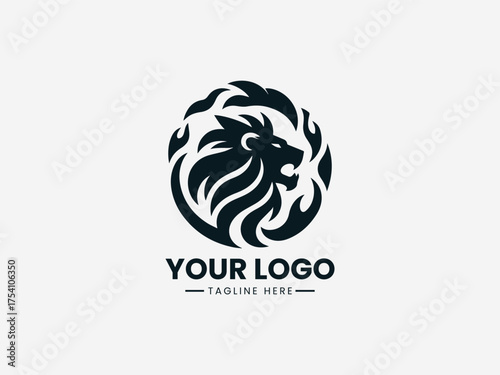 Angry lion head roaring with fiery flames in hell background vector illustration