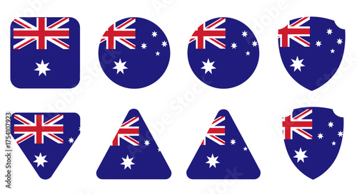 Australian Flag Icons in Various Shapes.