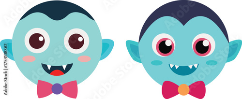 Cute cartoon vampire characters with bow ties.